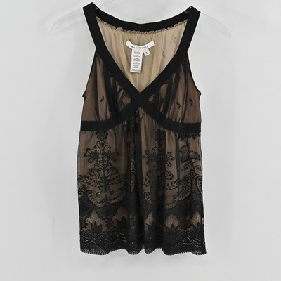 Max Studio Lace Babydoll Tank Top Womens Size S Black Nude Gothic Y2K Deadstock