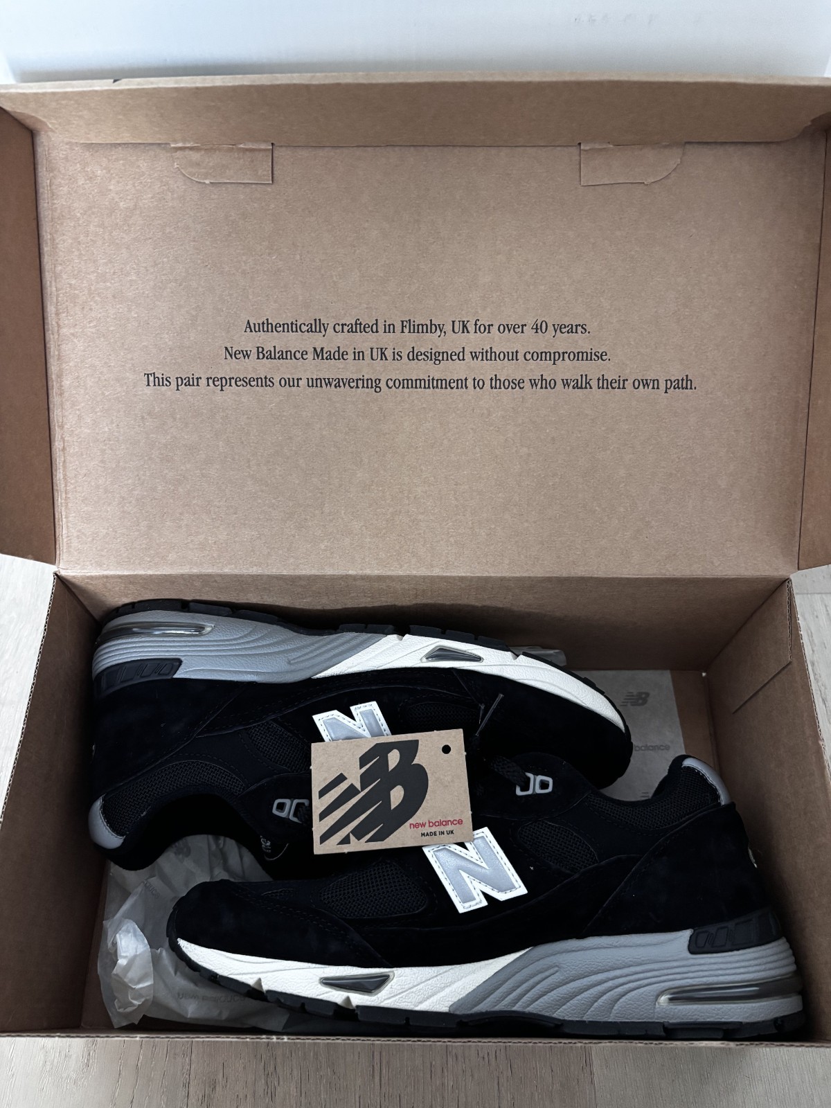 New Balance Made in UK 991v1 Black/Silver, size US 6.5, Bran
