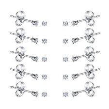 10 Pairs 2mm Tiny Women's Surgical Stainless Steel Clear Cubic Zirconia Stud ...