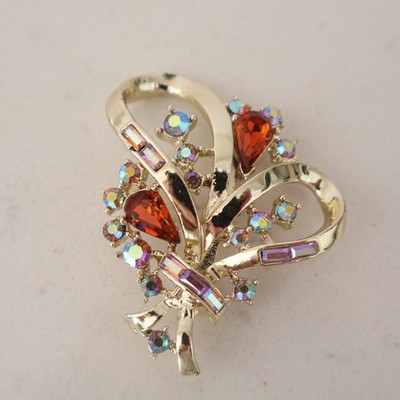Vintage Brooch Signed Coro Gold color with Rhinestones Pin