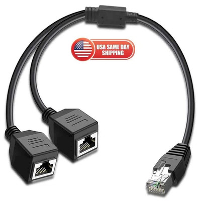 RJ45 Splitter Adapter 1 to 2 Port Ways CAT 7 6 5 LAN Ethernet Cable Connector