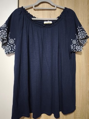 essentials by Tchibo Damen Bluse Carmen Kurzarm Stickerei Volants Blau 48