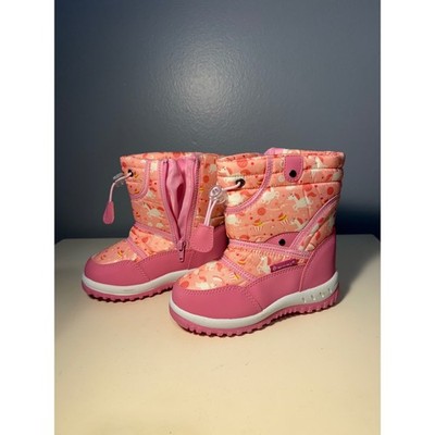 Merence Pink Unicorn Snow Boots Kids Size 11 Quilted Faux Fur Lined Winter Shoes