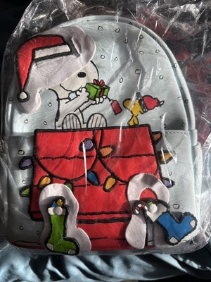 LOUNGEFLY Peanuts Snoopy Woodstock Schnee Weihnachten Urlaub Mini Rucksack Brandneu mit Etikett