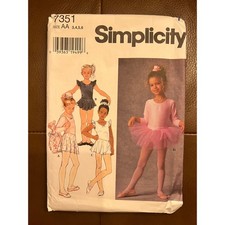 Vintage Simplicity 7351 Girls Ballet Leotard Tutu Skirt Pattern 3-6 Uncut