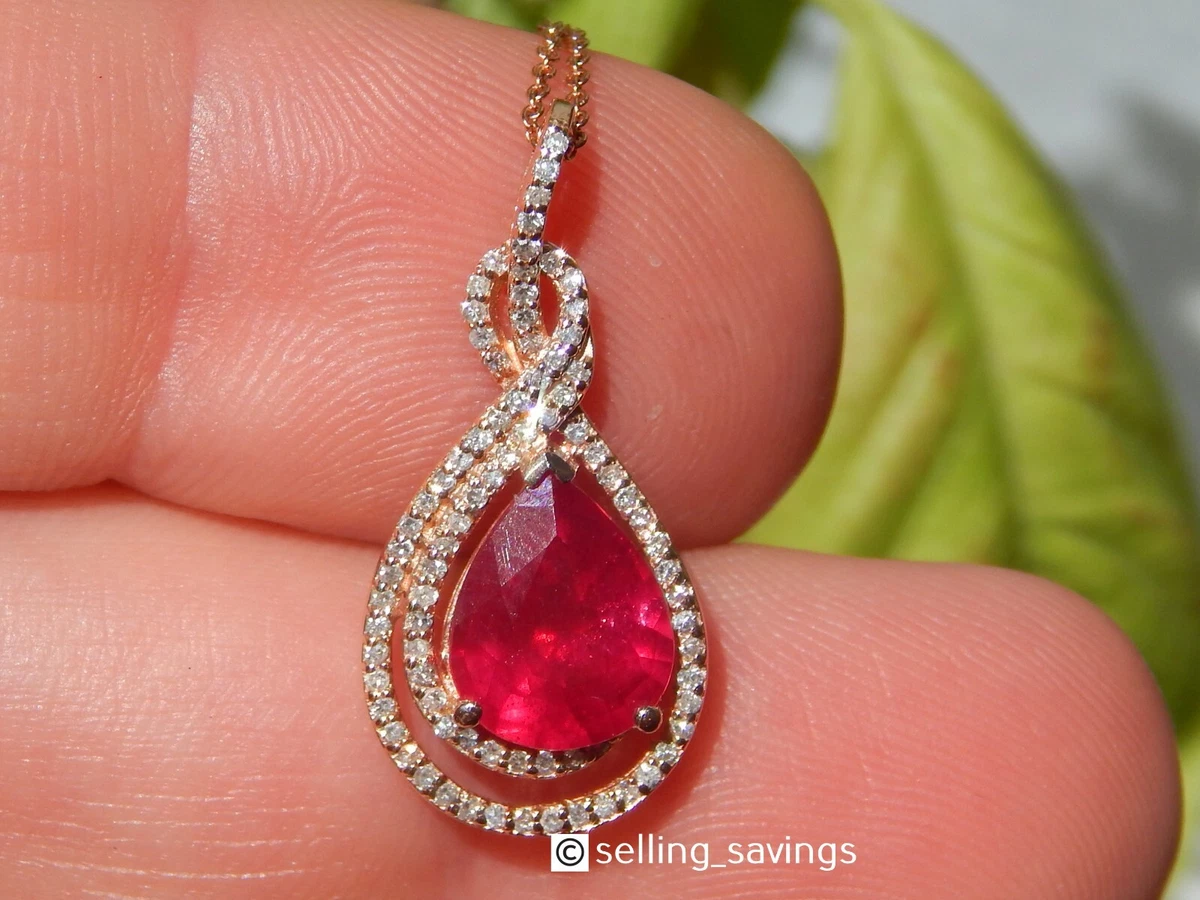 14K ROSE GOLD EFFY 2.50 TCW DIAMOND RUBY HALO PENDANT NECKLACE