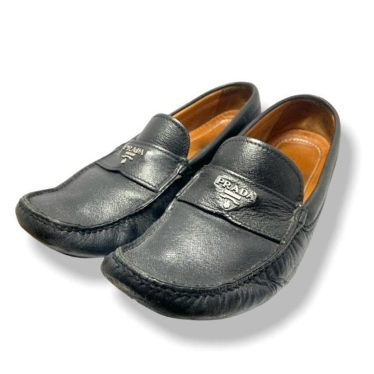 PRADA Vintage Men's Black Leather Logo Loafers Sz 8.5 | eBay