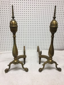 Antique Vintage Brass Andirons Fire Dogs Log Holders Fireplace Set