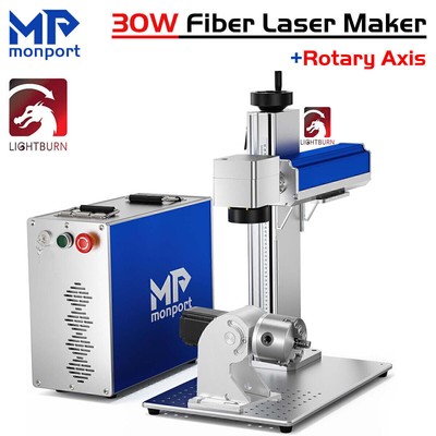 Monport 30W 6x6 Fiber Laser Metal Gold Marking Machine Engraver with Rotary Axis