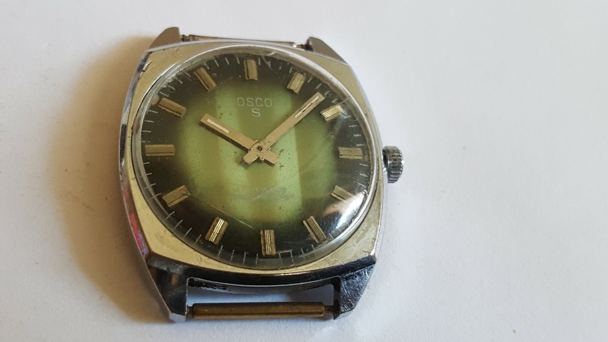 VINTAGE Very Rare OSCO 17 rubis jewels swiss made watch green dial