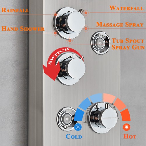 LED Shower Panel Tower Column Stainless steel Shower Mixer Twin Head Massage Jet - Picture 164 of 218