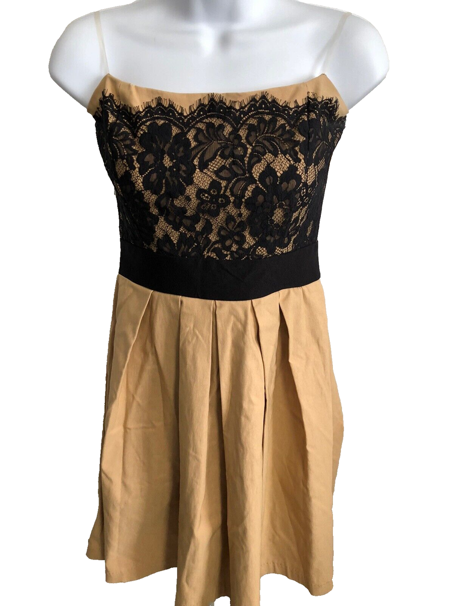Mystic Size Medium Tan Black Black Lace Strapless Short Semi Formal Dress |  eBay