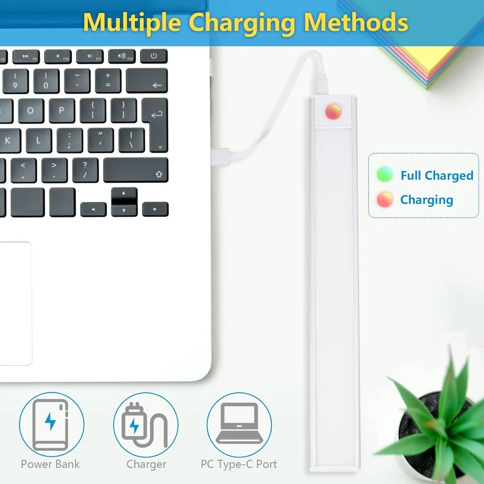 LED Motion Sensor Under Cabinet Closet Light USB Rechargeable Kitchen Lamp Strip - Image 4 of 4
