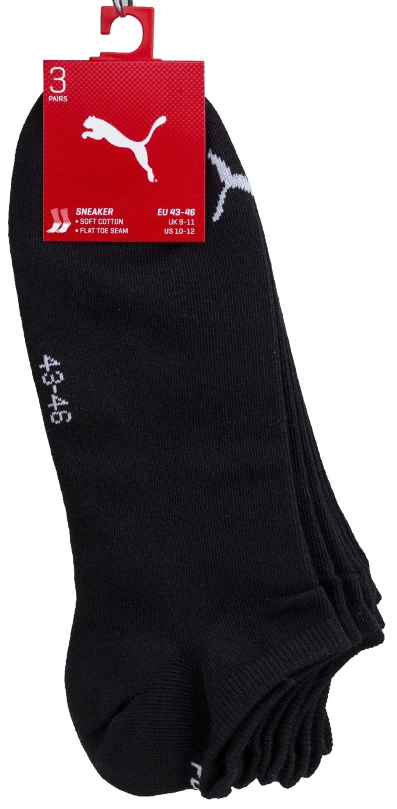 Puma Sneaker Socks 3 Pair Pack Ankle Liner Invisible Trainer Sock Size