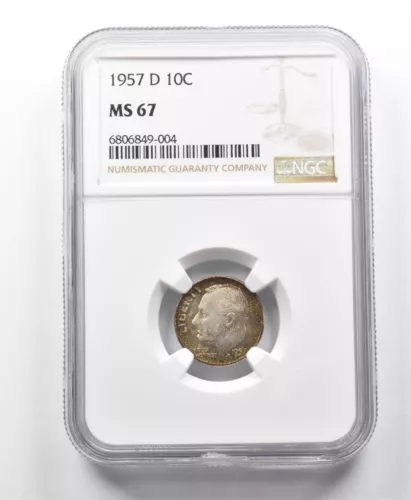1957-D Roosevelt Dime MS67 NGC Beautifully Toned *8623