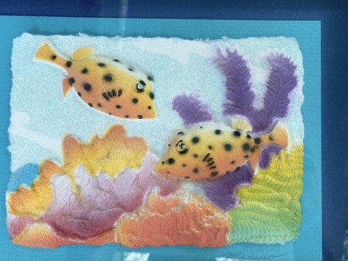 VTG Figi Graphics signed framed 3D pressed/cast watercolor tropical fish coral
