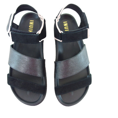 Sandalen Inuikii Schwarz 38 Damen Schuhe Leder Klettverschluss Fußbett Np179 Neu