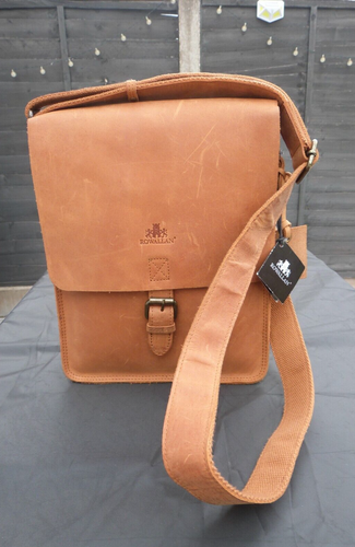 Unisex Tan Natural Leather Small Messenger Bag - ROWALLAN - Picture 8 of 16