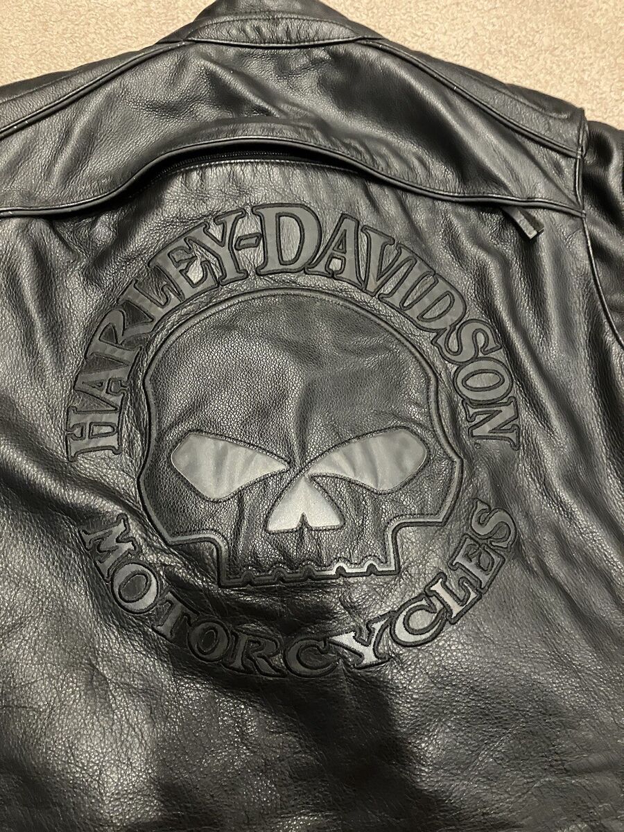 Harley-Davidson Willie G Reflective Skull Leather Jacket w Harley-Davidson Willie G Reflective Skull Leather Jacket w