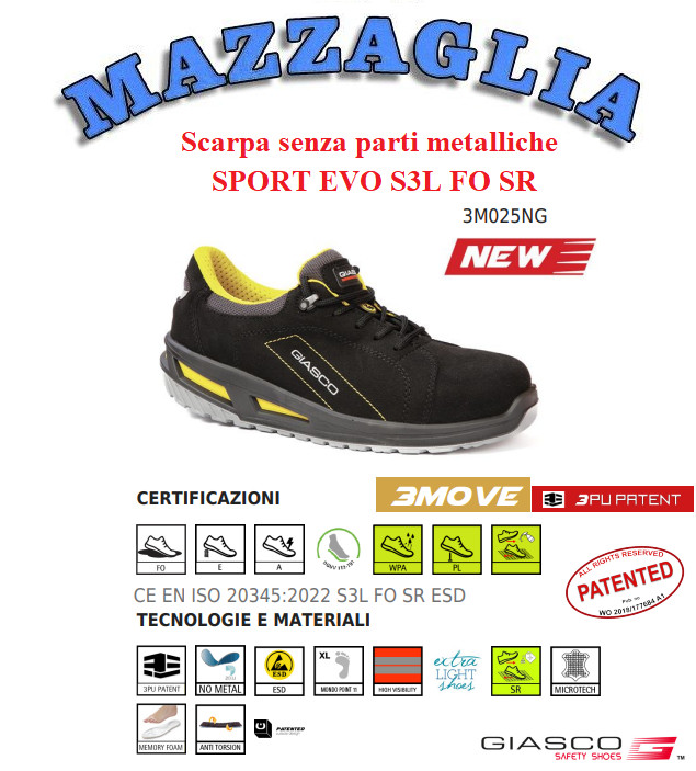 GIASCO SPORT EVO S3L FO SR SCARPA ANTINFORTUNISTICA BASSA SENZA PARTI METALLICHE