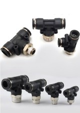 Image of Pneumatic Tee BSP Male Stud To Hose Tube Inline Push Fit Connector Air Line