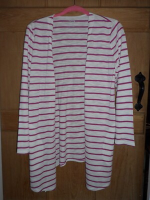 FAB DAMEN CHICO S WEISS UND ROSA GESTREIFT BAUMWOLLE/MODAL CARDIGAN GRÖSSE UK 8-10