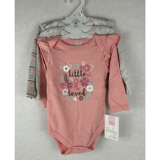 Baby Kiss Bodysuit Creeper 3 Pack Pink Grey Striped Size 3-6M Long Sleeve