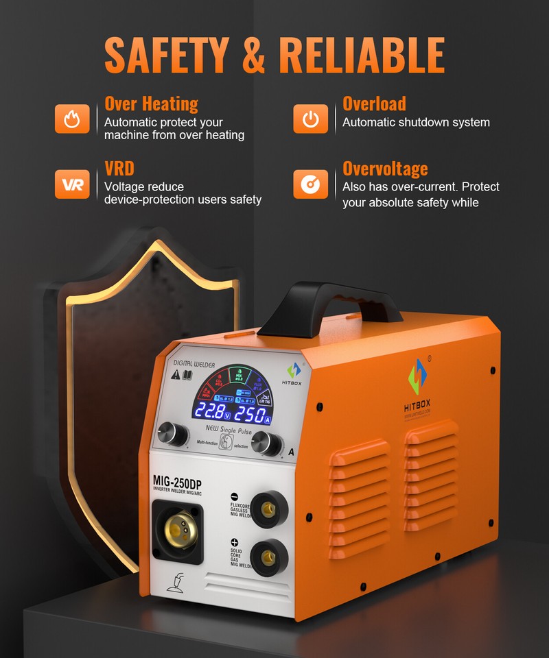 HITBOX 6 IN 1 Pulse Aluminum MIG Welder 250A TIG MMA Welding Machine ...