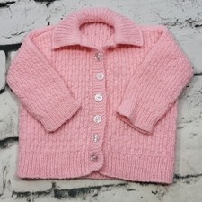 Vintage Handmade Toddler Sweater Girls Pink Button Front Cardigan Flaw