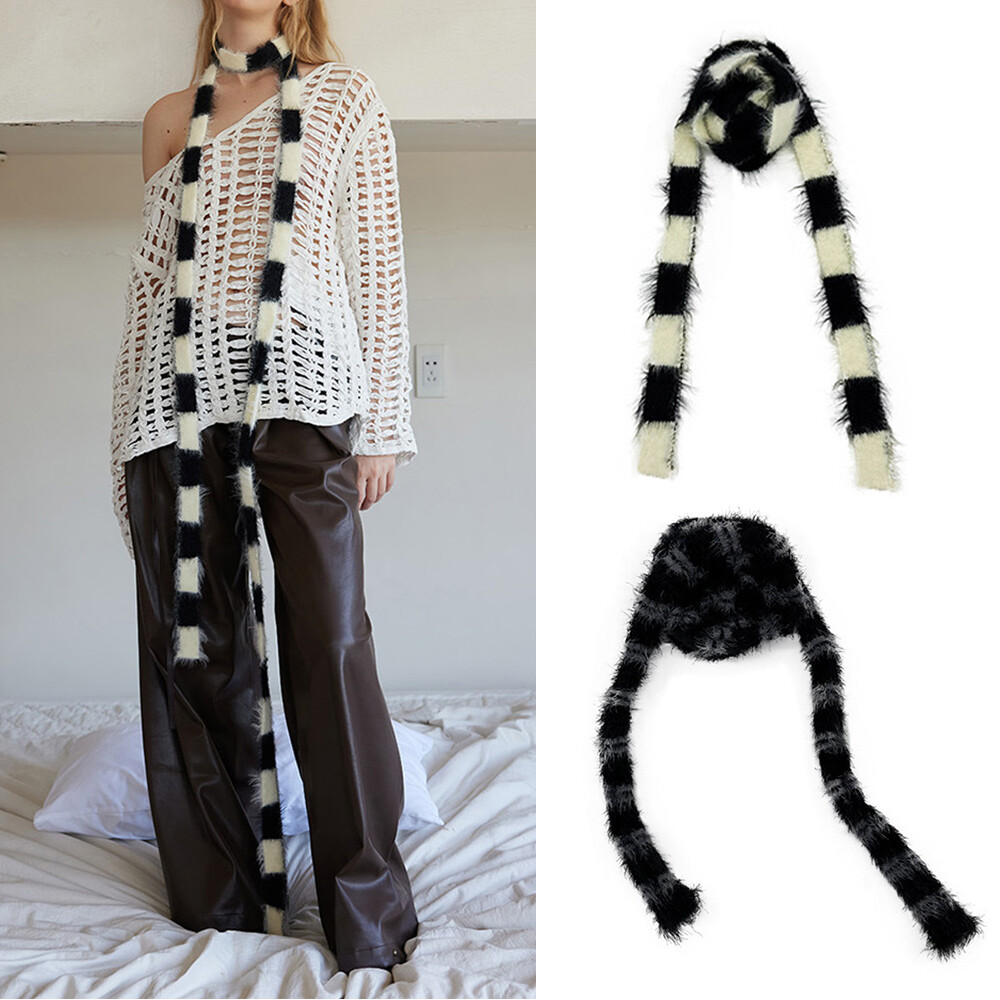 Men Women Plush Long Thin Scarves Knitted Neck Warm Thick Skinny