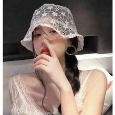 Women Floral Bucket Hat Mesh Lace Fishing Bush Cap Summer Beach Sheer Sun