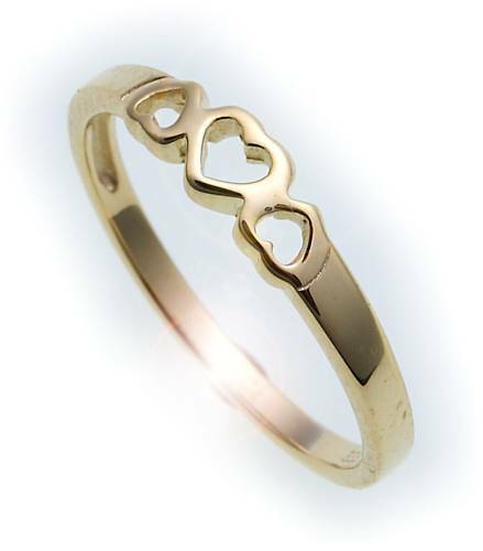 Kinder Ring Herzen echt Gold 585 massiv poliert Herz Gelbgold Qualität - Bild 1 von 2