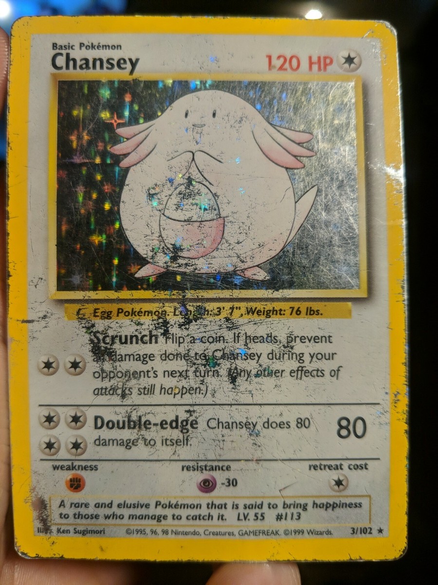 Chansey英語版 3/102 Base Set Chansey - 3/102 - - Rare Holo - Pokemon Card, heavily