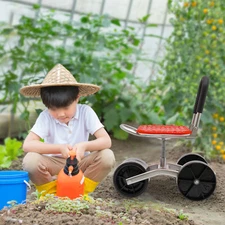 Garden Rolling Stool Workseat with 3 Wheels Stable Sturdy Cart Adjustable Seat