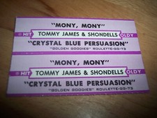 2 Tommy James Mony Mony / Crystal Blue Persuasion Jukebox Title Strips