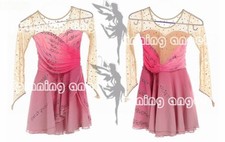 Ice Figure Skating Dress/Dance/Baton Twirling costume Outfit Custome pink dyeing