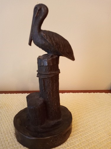 Vintage Bronze Figure Of A Pelican Sitting On A Pylon Great! - Picture 2 of 9