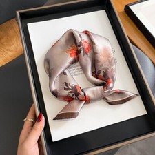 100 Silk 21" Square Scarf Women Neckerchief Kerchief Bandana Brown Red Flowers