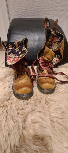 Damen Vintage Boots Stiefel Gr. 40 neu cognac braun Schnürsenkel aus Satin - Bild 3 von 5