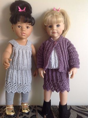 Puppenkleidung Strickmuster.18/19'' Puppe. Rock, Top und Jacke mit Spitzenkanten KNM78