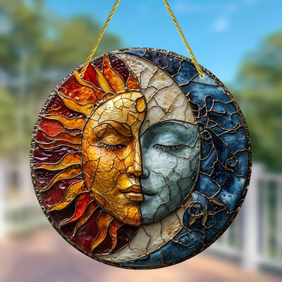 Sun and moon God, Yin and Yang aesthetic art, acrylic creative circle wreath
