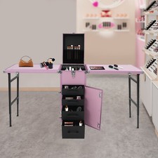 Portable Nail Table Desk, Foldable Rolling Manicure Table, 2 Desktop Case