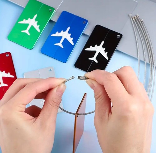 SET OF 4 Random Aluminum Suitcase Luggage ID Tag Labels NAME ADDRESS ID TRAVEL - Picture 4 of 8