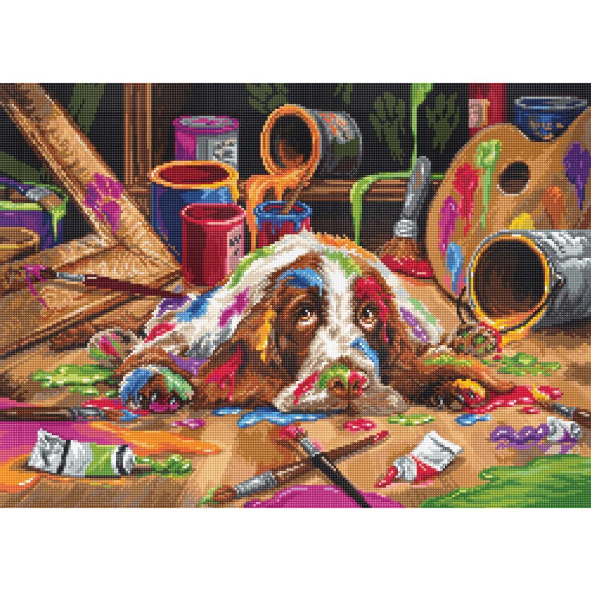 Luca-S counted cross stitch kit ""Puppy Picasso"", 40x29cm, DIY