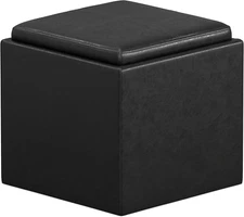 Rockwood 18 Inch Wide Contemporary Square Cube Storage Ottoman with Tray in Dist
