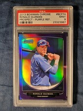 2013 BOWMAN CHROME PP PURPLE REFR RONALD GUZMAN ROOKIE CARD #74 PSA9 #D 161/199. rookie card picture