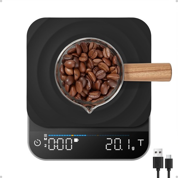 Digitale Kaffeewaage Mit Timer, Wiederaufladbare 0,1G/3Kg PräZise Espressowaage-image