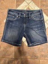Silver Jean Shorts Womens Suki Flap Shorts Thick Stitch 28  Waist. EXCELLENT  A