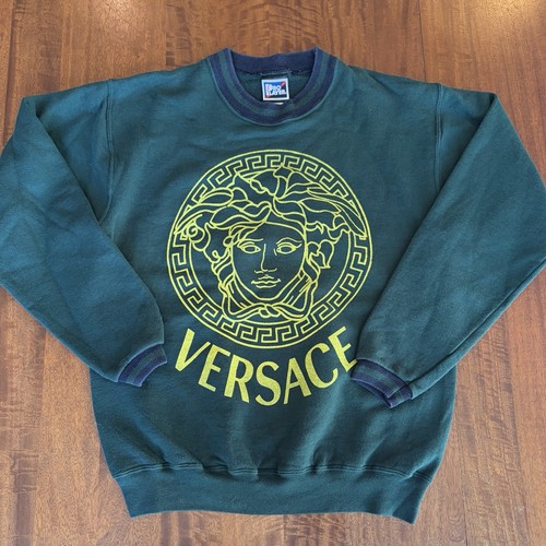 Versace, Vintage Green Crew Neck Sweatshirt With Versace Medusa Logo, Size Large C066