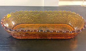 Amber Glass Floral Pattern Rectangle Decorative Serving Tray